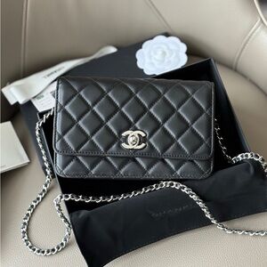 Chanel Black Quilted Leather Wallet on Chain